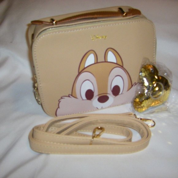 Chipmunk Tan Camera Crossbody Messenger Bag by Disney & Sequin Keychain - Picture 6 of 13